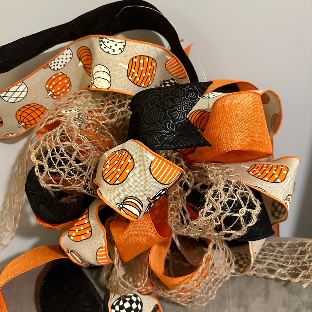 Traditional orange black and tan beautiful Fall large handmade bow
